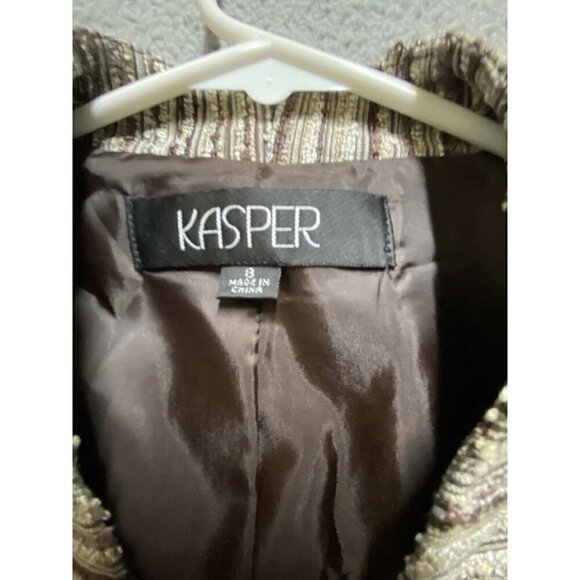 KASPER Women's Brown Tan  Striped One Button Striped Blazer Jacket Top  Size 8 - Picture 4 of 10